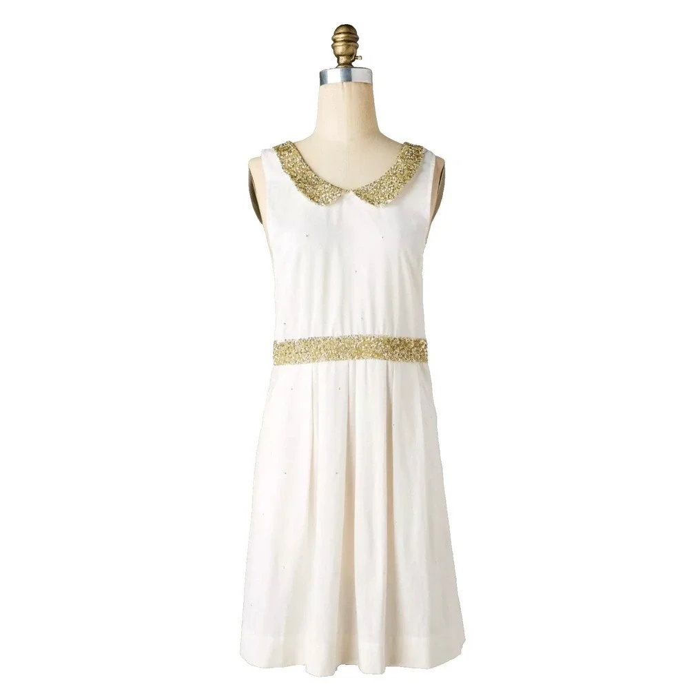 Anthropologie Home Off White Clemence Collared Metallic Sparkle Apron NEW NWT
